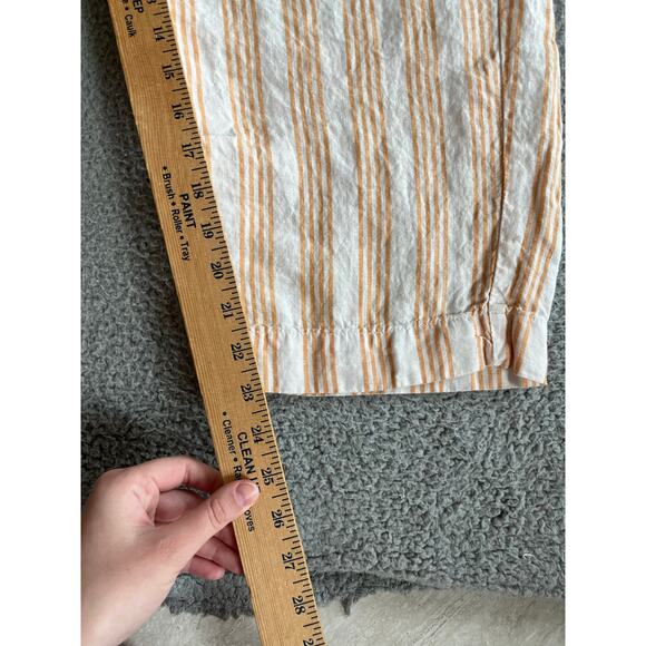 H&M Pants Medium Linen Pull On Stretch Cropped Striped Orange White Beach Boho - Picture 14 of 16